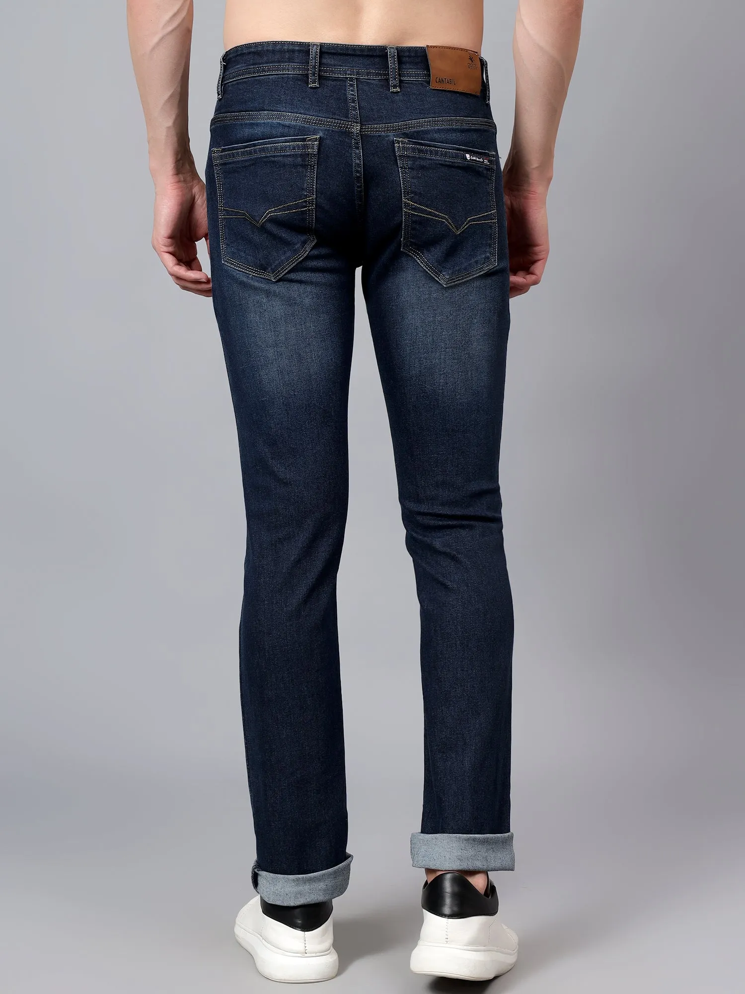 Men's Dark Blue Solid Full Length Stretchable Jeans