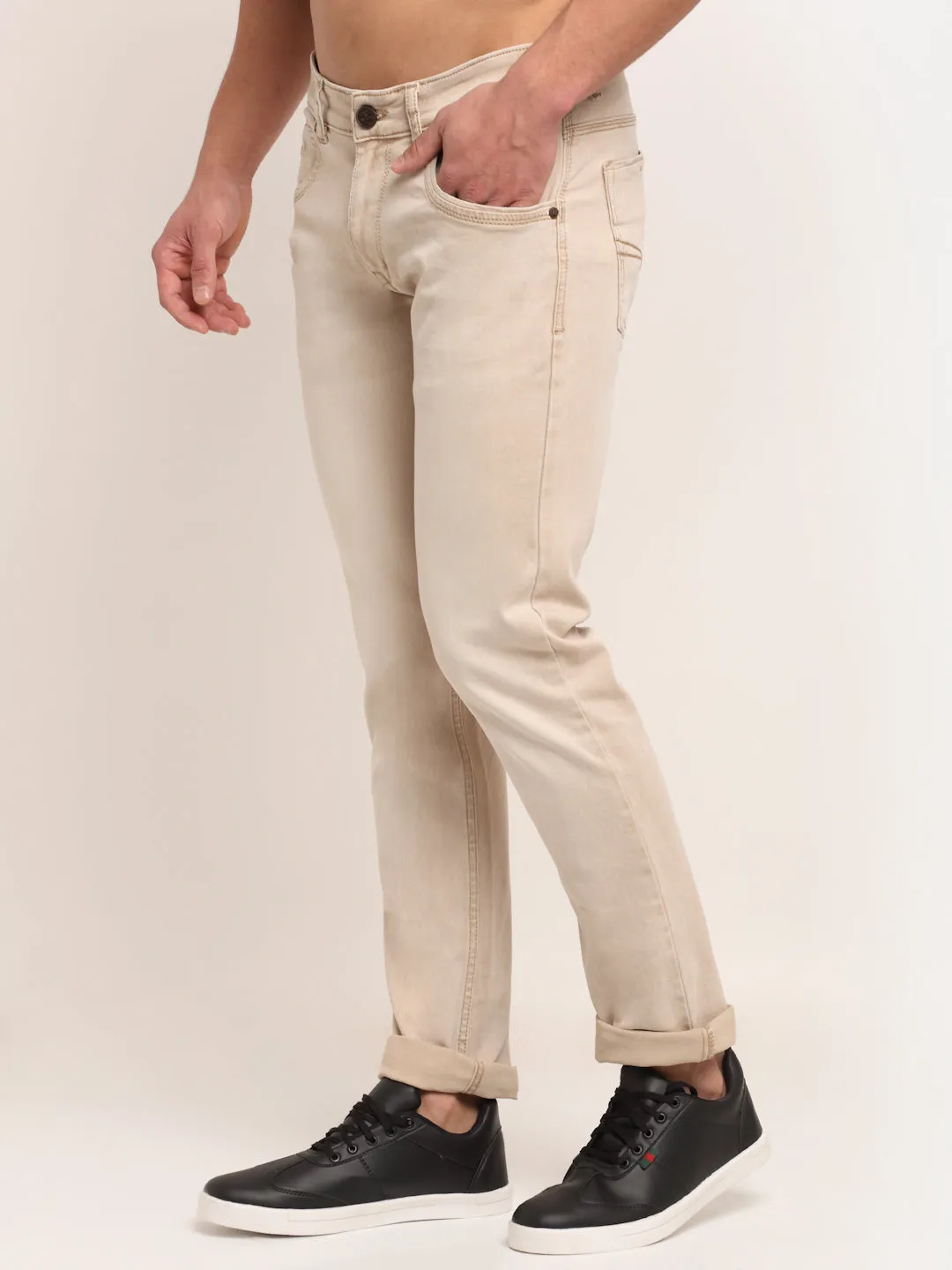 Men's Ultra Narrow fit Heavy Fade Beige  Jeans