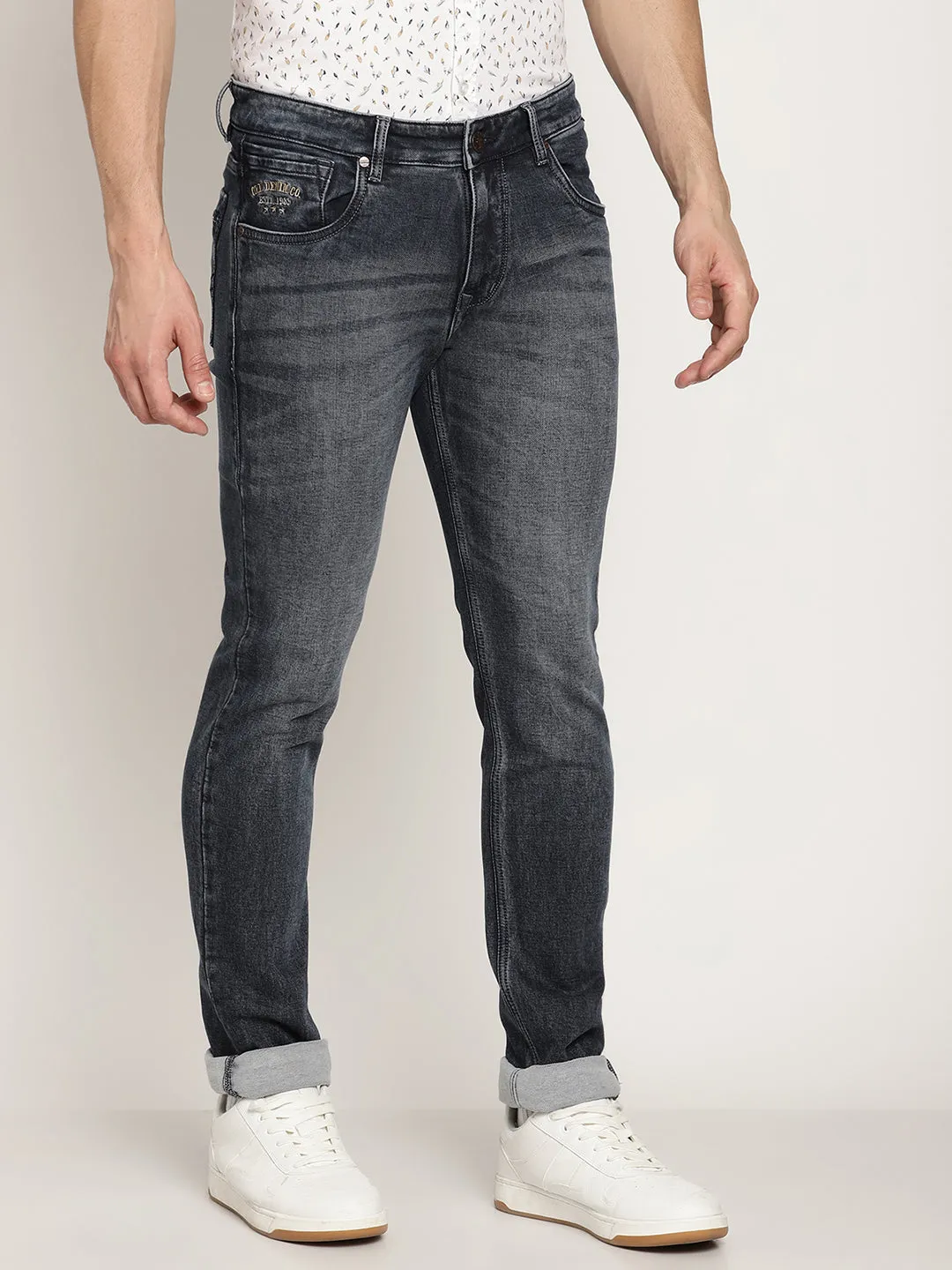 Men's Ultra Narrow fit Medium Fade Charcoal Black  Jeans