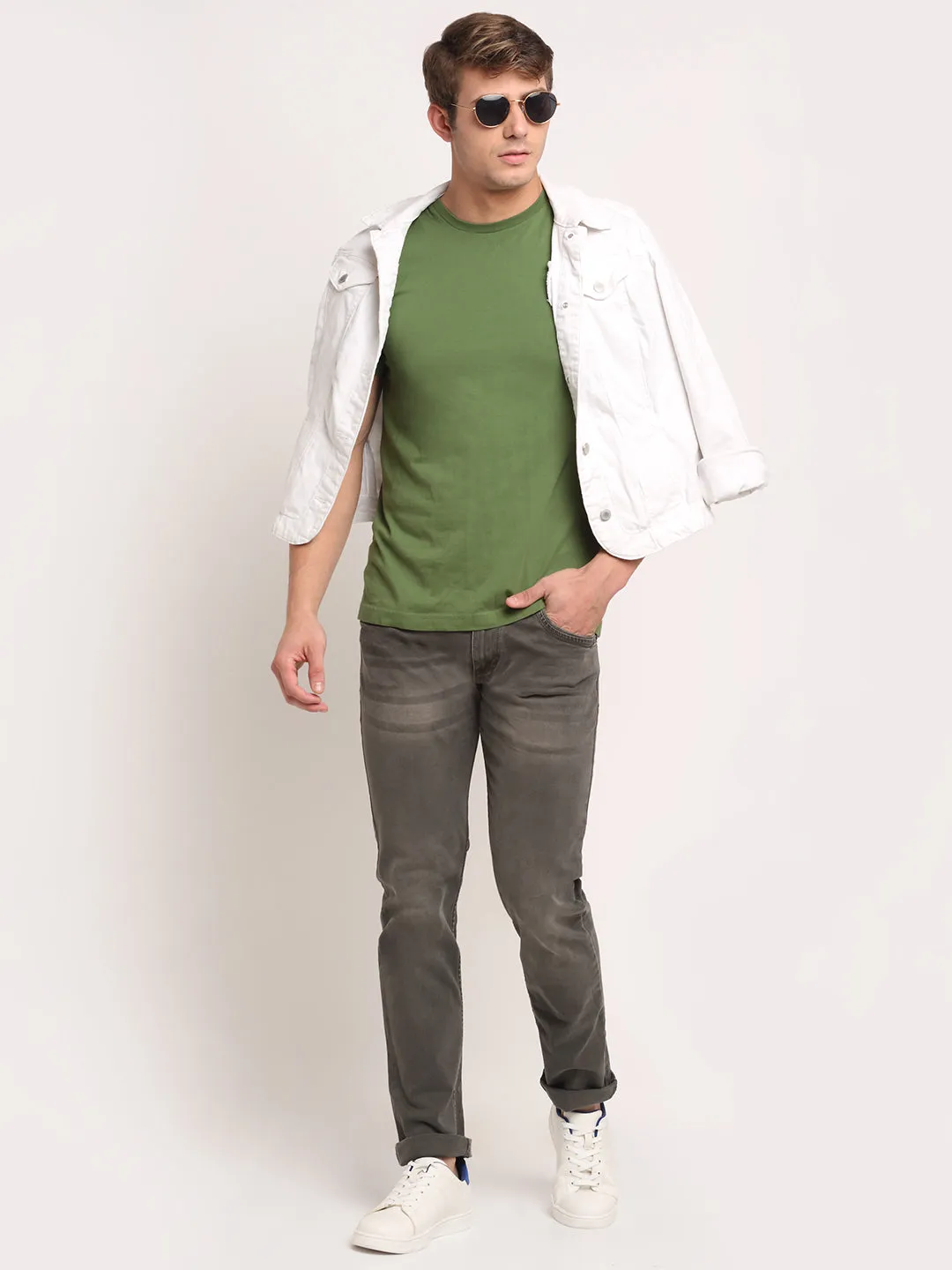 Men's Ultra Narrow fit Medium Fade Olive Green  Jeans