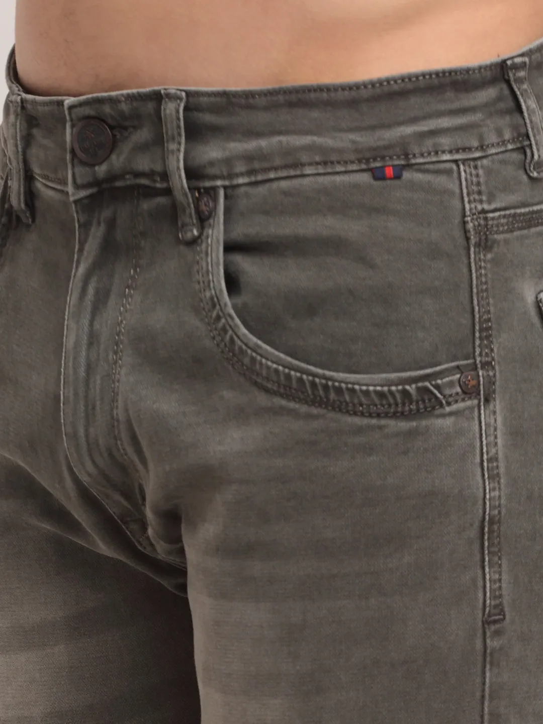 Men's Ultra Narrow fit Medium Fade Olive Green  Jeans