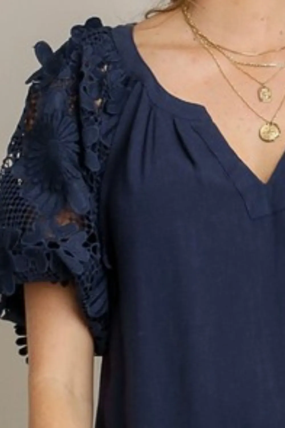 Midnight Bloom Lace Sleeve Blouse