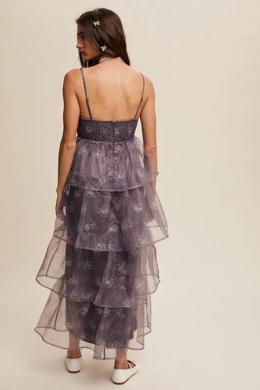 Mocha Grey Layered Glitter Tulle Dress
