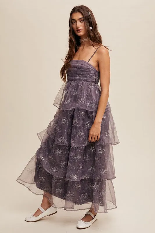 Mocha Grey Layered Glitter Tulle Dress