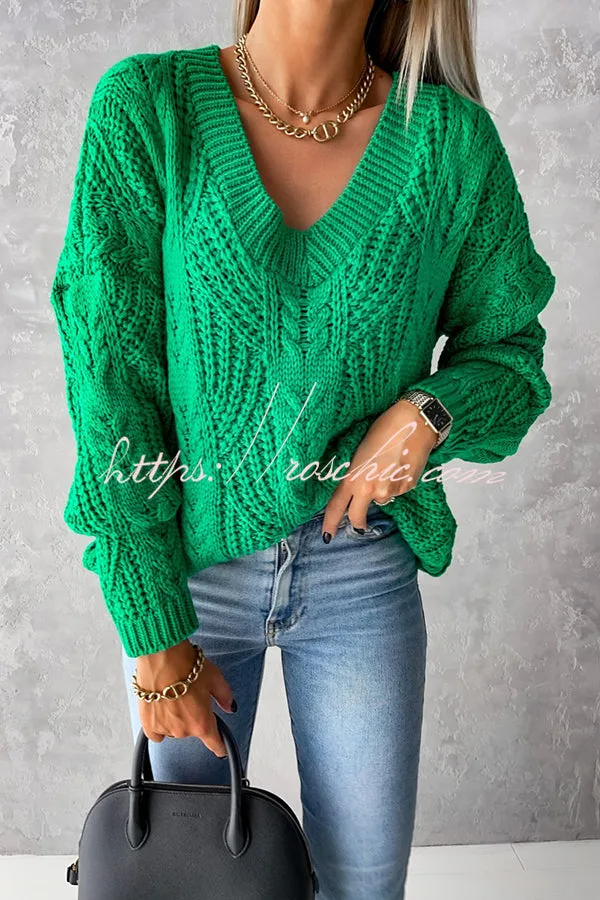Olivier Hollow Twisted Cord V Neck Long Sleeved Sweater