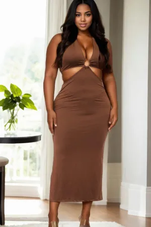 Plus Size Cut-out Halter Neck Double Back