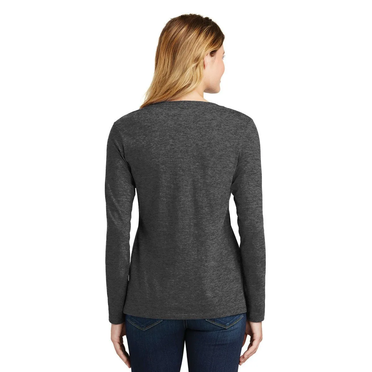 Port & Company Women's Dark Heather Grey Long Sleeve Fan Favorite V-Neck Tee
