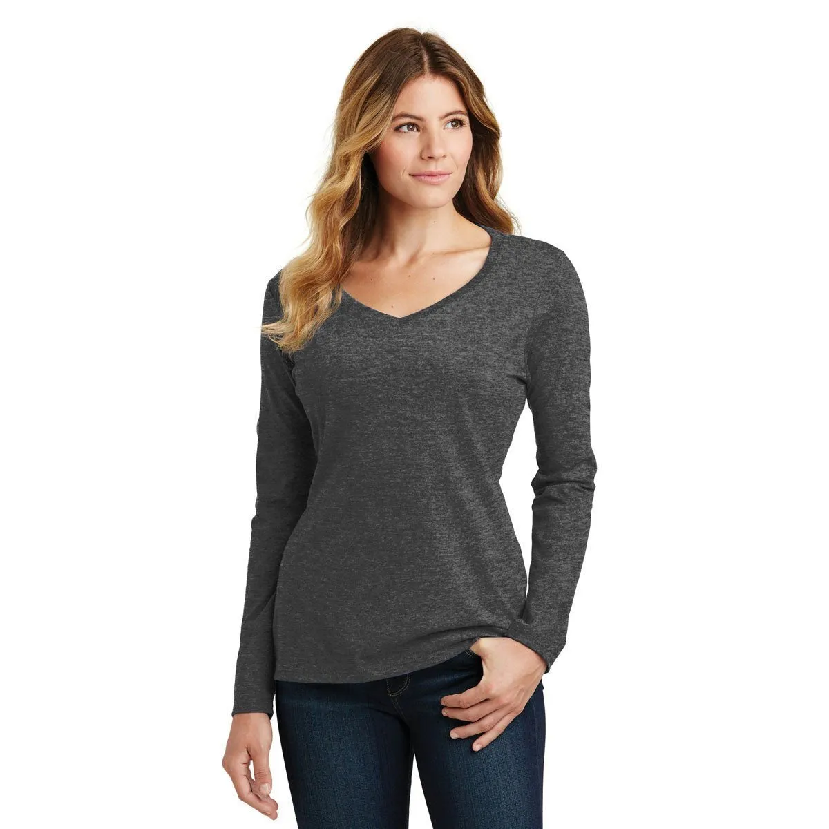 Port & Company Women's Dark Heather Grey Long Sleeve Fan Favorite V-Neck Tee