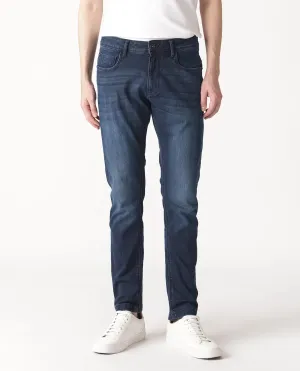 Rare Rabbit Men's Oeko Navy Mid Wash Mid-Rise Slim Fit Jeans
