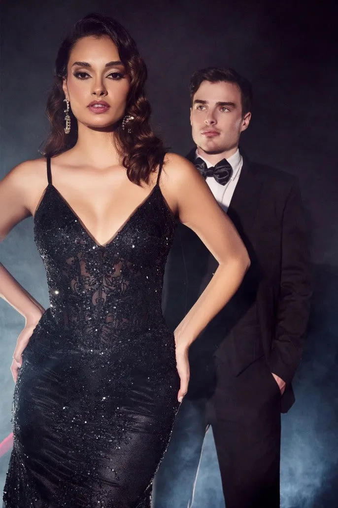 Royalty | Fitted Floral Glitter Print Corset Gown | LaDivine J810