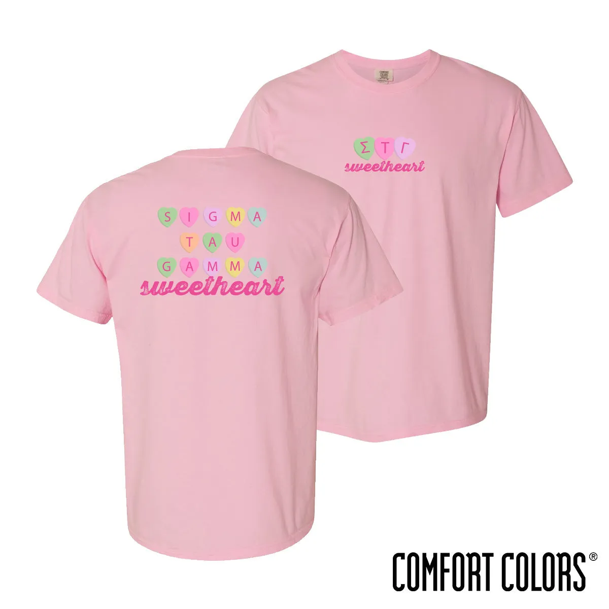 Sig Tau Comfort Colors Candy Hearts Short Sleeve Tee