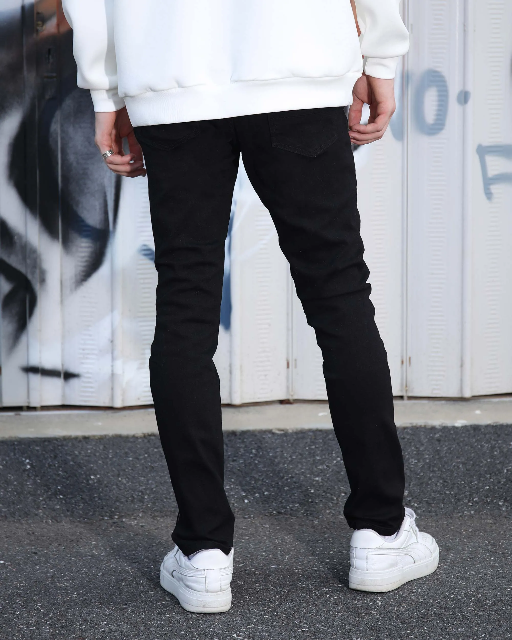 Simple & Stylish Black Ripped Jeans with Classic Plaid Patch-Mexico Local Delivery