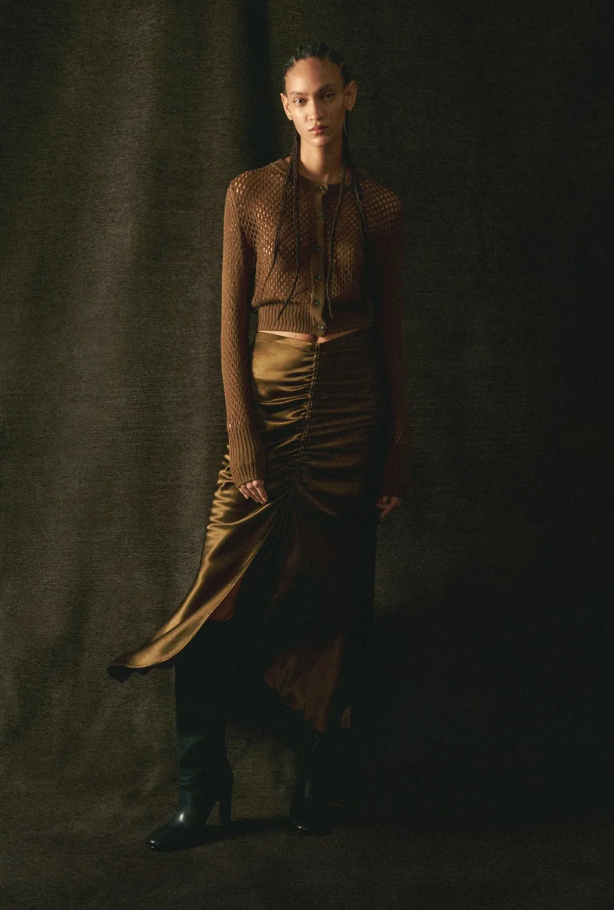 SLIT LONG BIAS SKIRT DARK EARTH