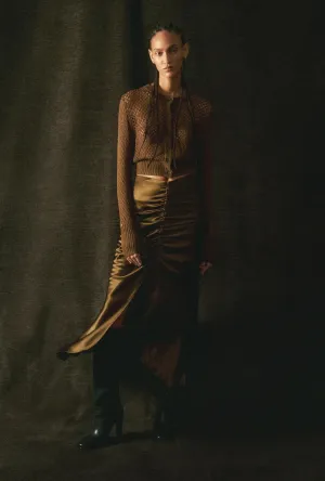 SLIT LONG BIAS SKIRT DARK EARTH