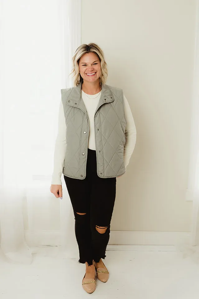 Snap Button Quilted Puffer Vest