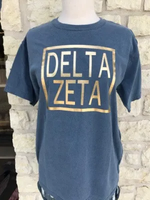 Sorority Denim Comfort Color T-Shirt with Metallic Gold Vinyl