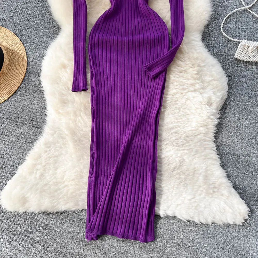 Stretchy Long Sleeve Knitted Dress