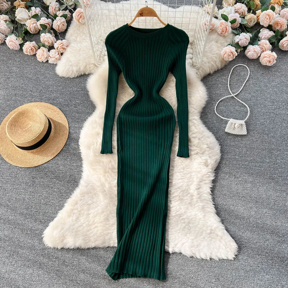 Stretchy Long Sleeve Knitted Dress