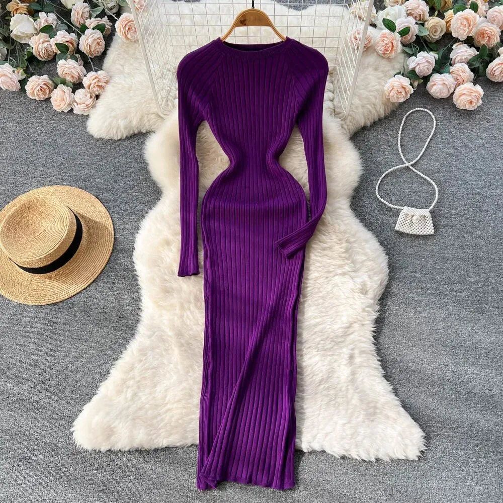 Stretchy Long Sleeve Knitted Dress