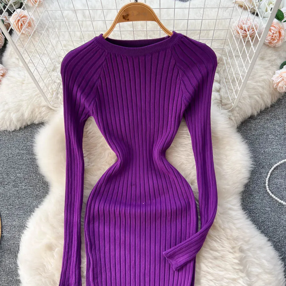 Stretchy Long Sleeve Knitted Dress