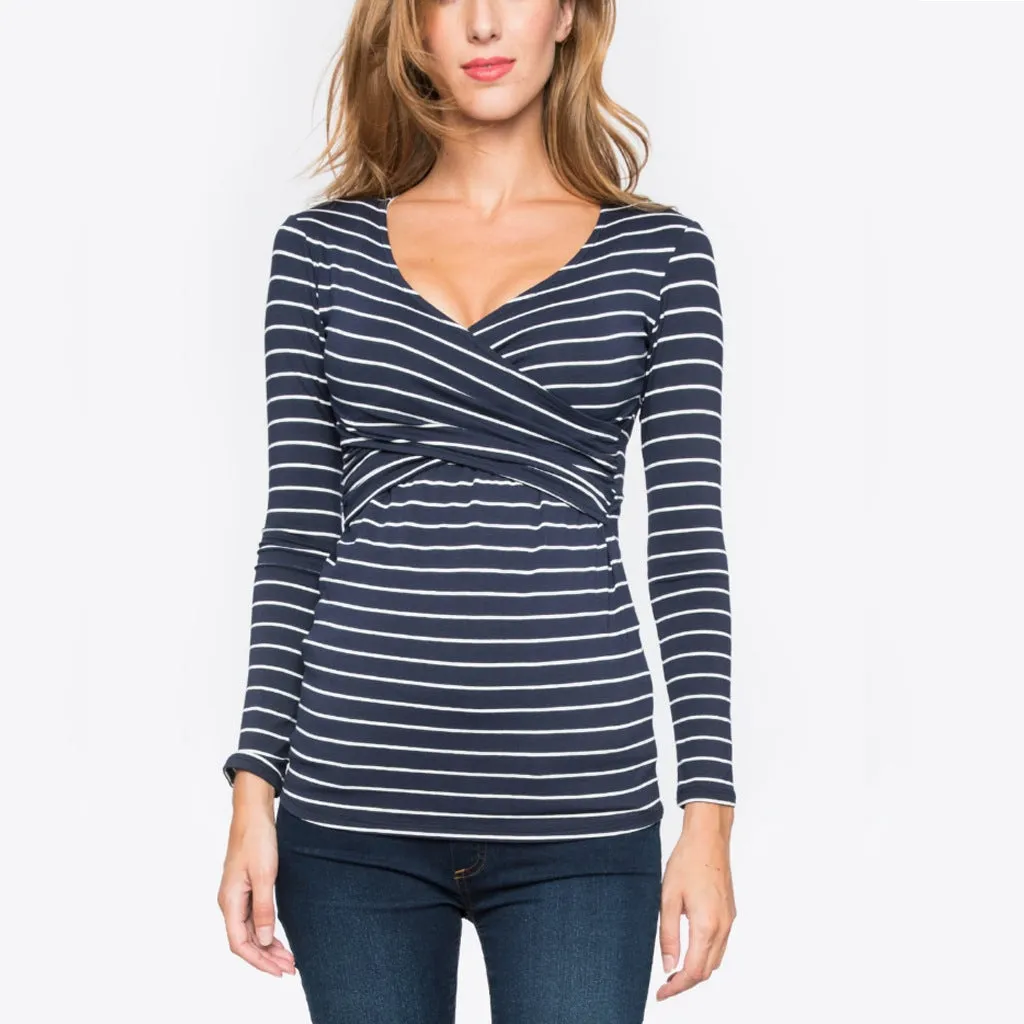 Striped Pregnant Woman Confinement Nursing Wear Blouses