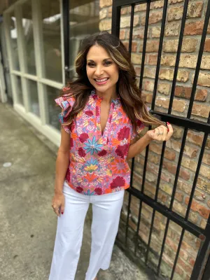 Sutton Floral Top- Pink