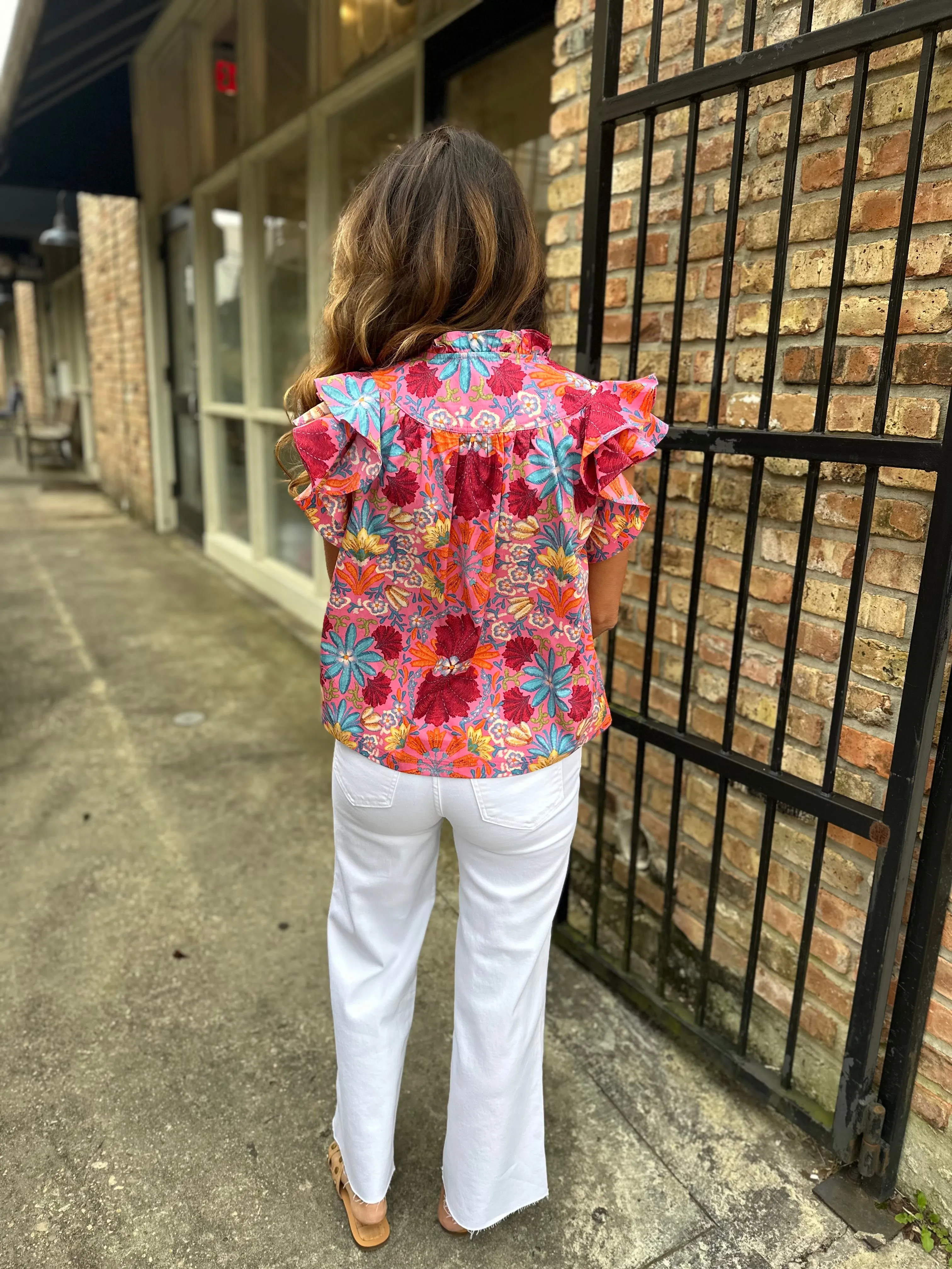 Sutton Floral Top- Pink