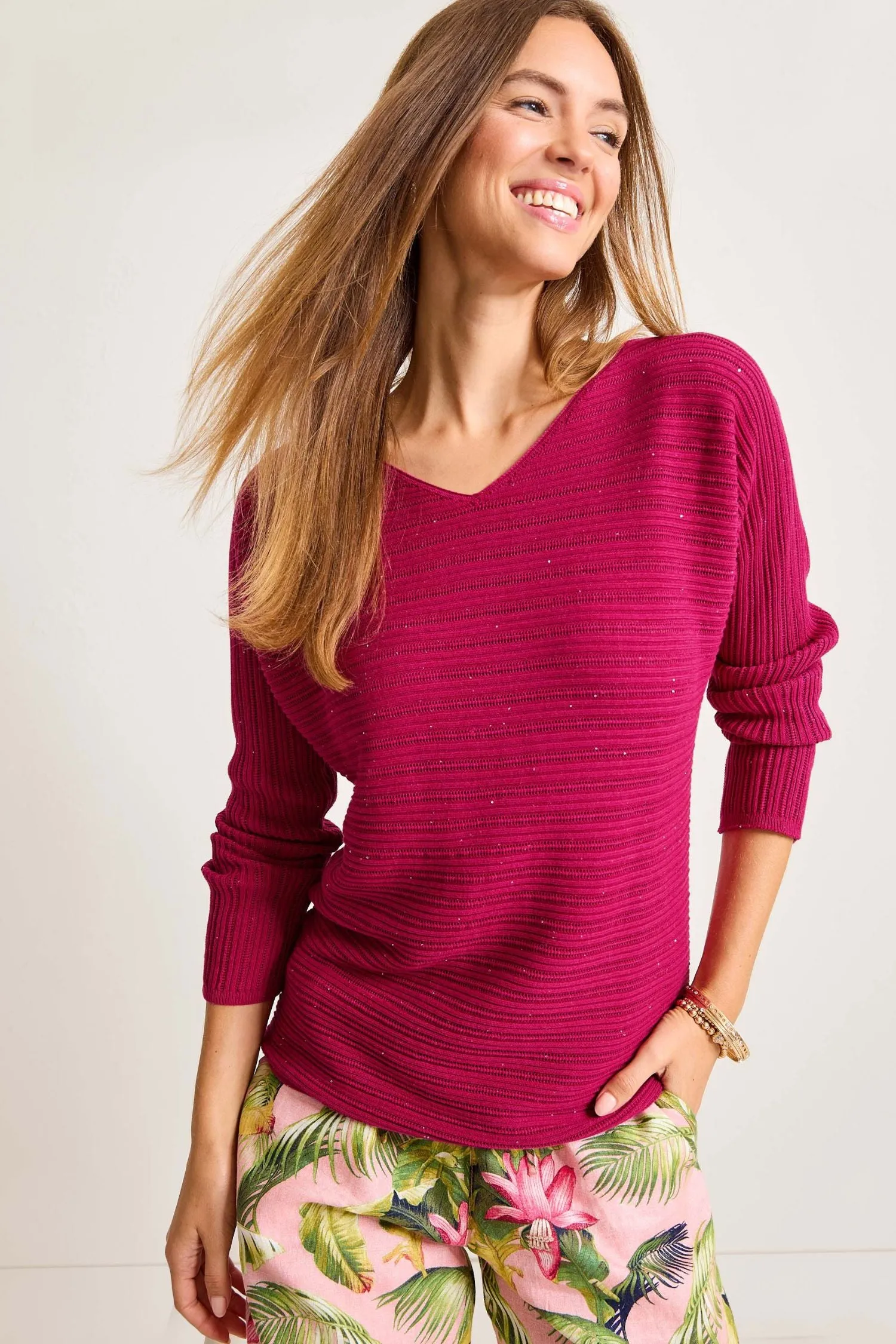 Tommy Bahama Jewel Bay Sequin V-Neck Sweater - Style SW421032