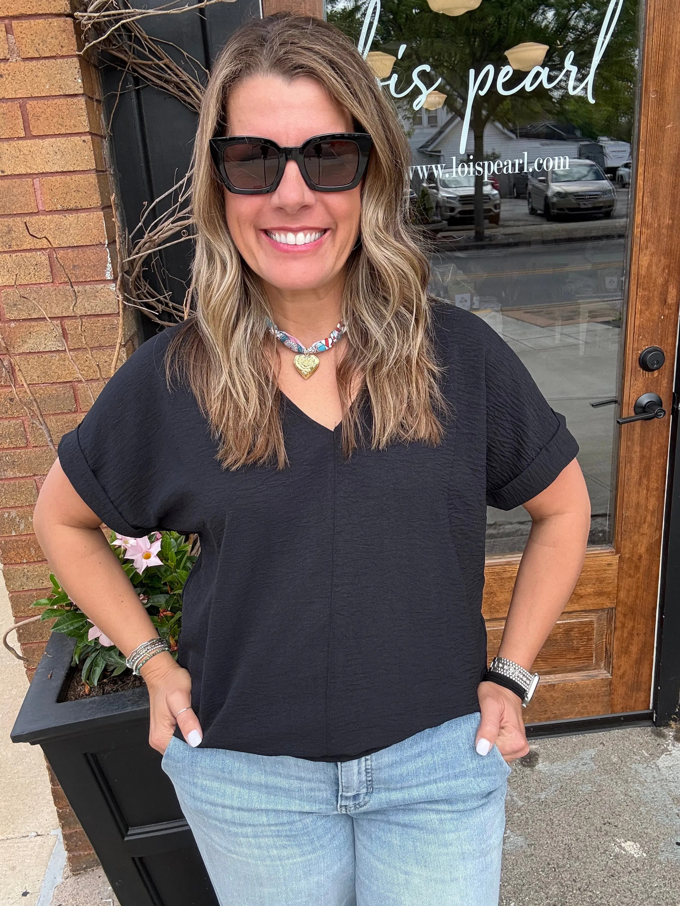 V Neck Dolman Magic Top Black