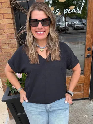V Neck Dolman Magic Top Black