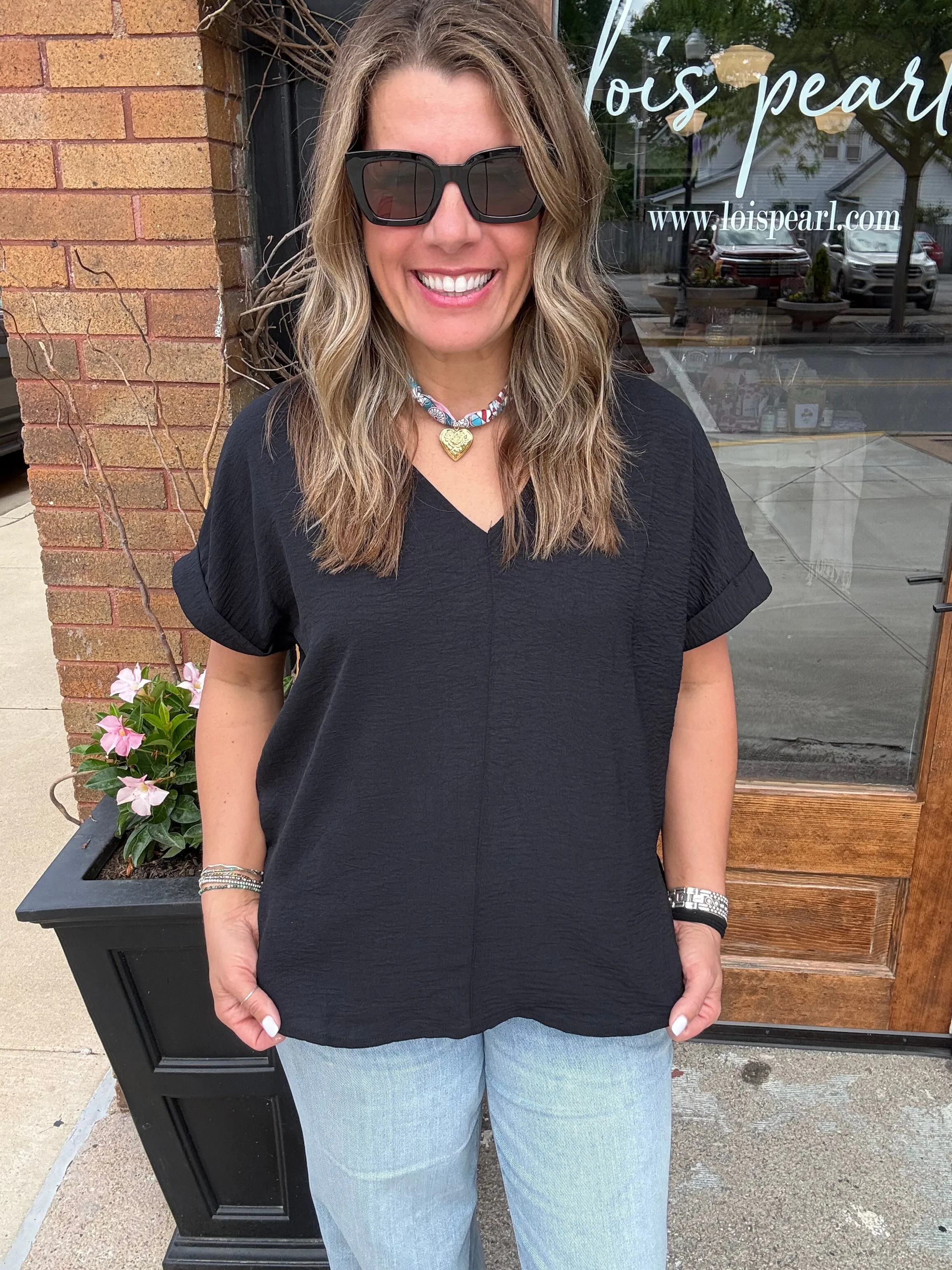 V Neck Dolman Magic Top Black