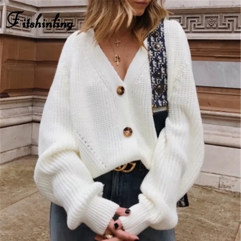 V-neck knit cardigan