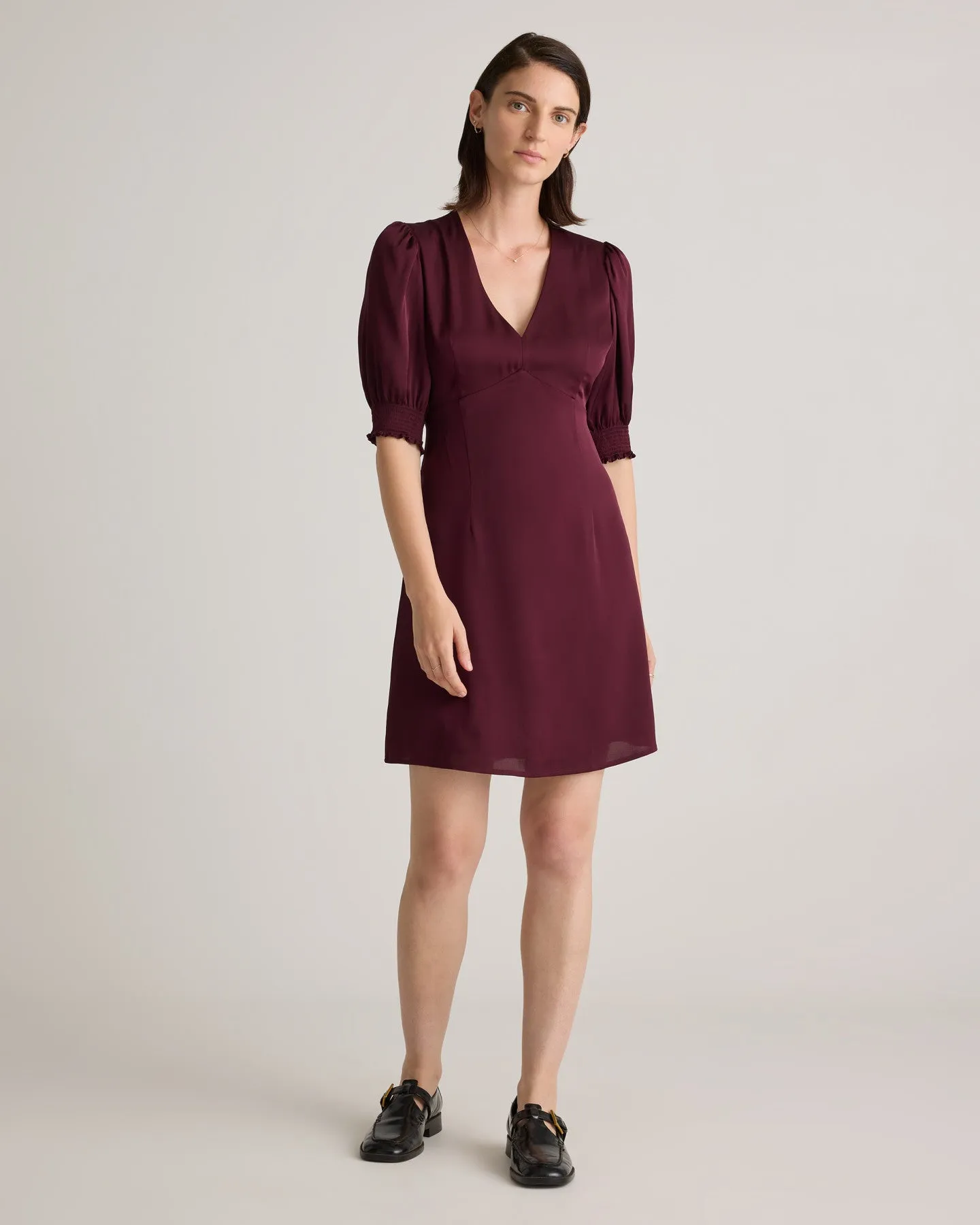 Washable Stretch Silk Puff Sleeve Mini Dress