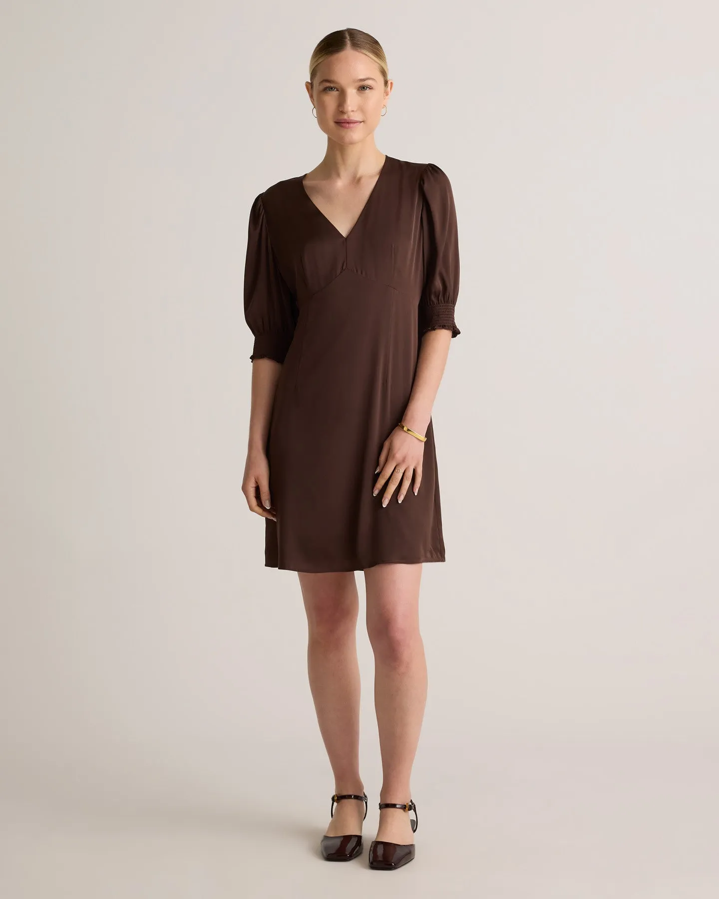 Washable Stretch Silk Puff Sleeve Mini Dress