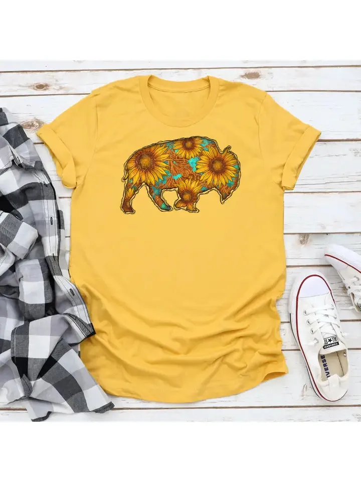 Western Sunflower Bison T-Shirt