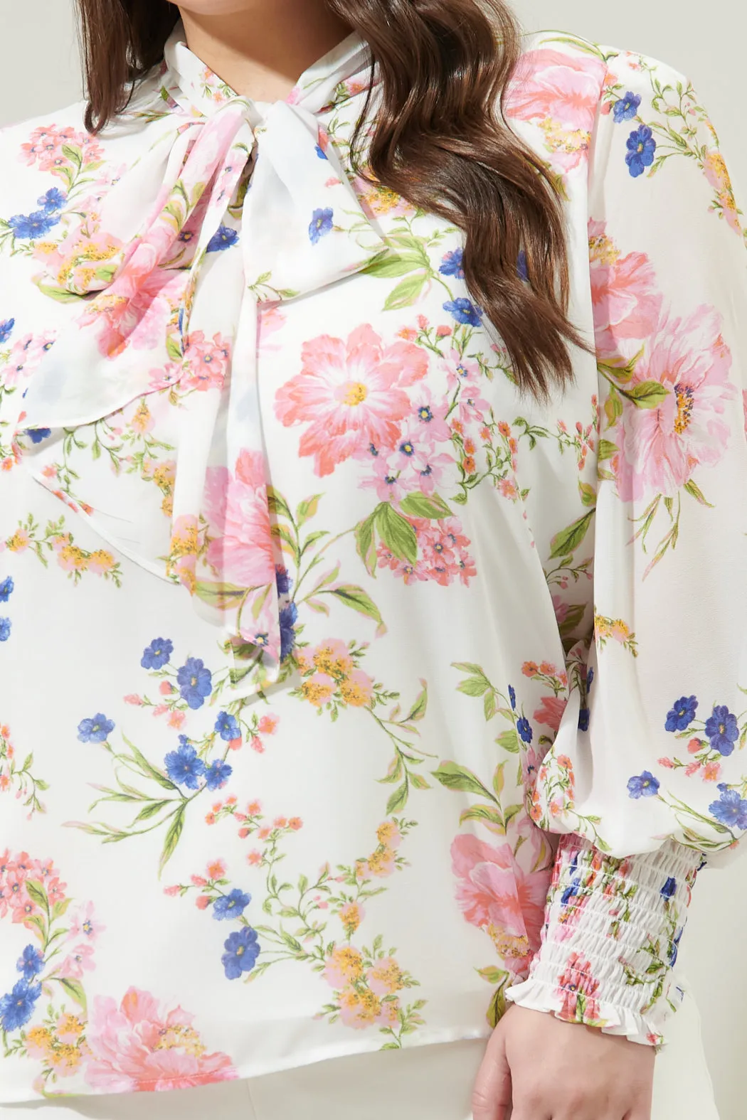 Wildheart Floral Etienne Tie Neck Long Sleeve Blouse Curve
