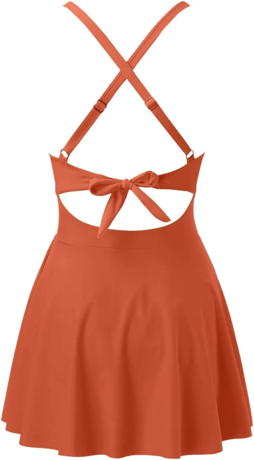 Women Cutout One PC Skirt Swimsuit V Neck Wrap Tie Back Swimdress Bathing Suits Sequin Bikini