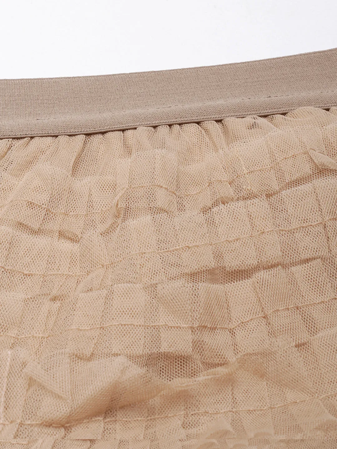 Women Solid Beige Flared Midi Skirt