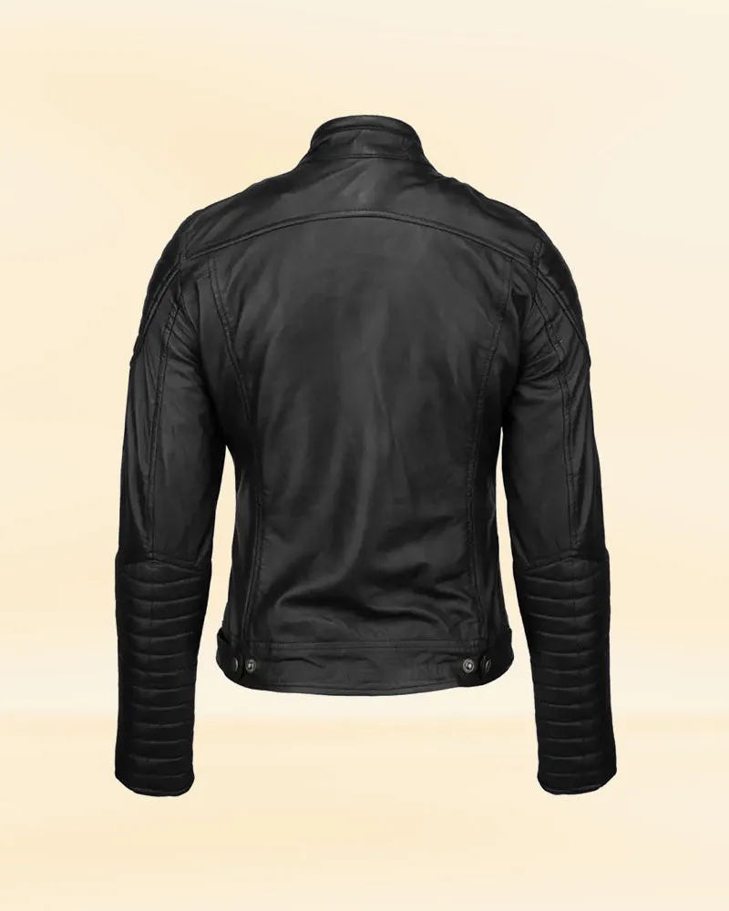 Women's Black Leather Biker Jacket with Stripes