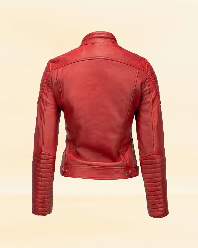 Women's Black Leather Biker Jacket with Stripes