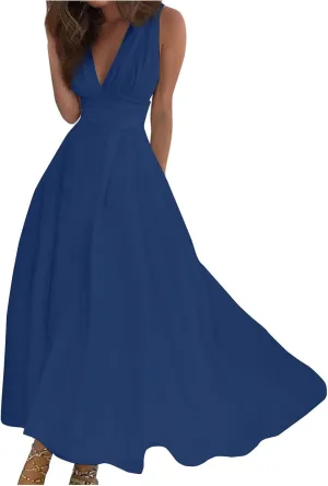 Womens Dresses Wrap V Neck Flowy Ruched Sundresses Floral Print Sleeveless Boho Dress Elegant Beach Dresses