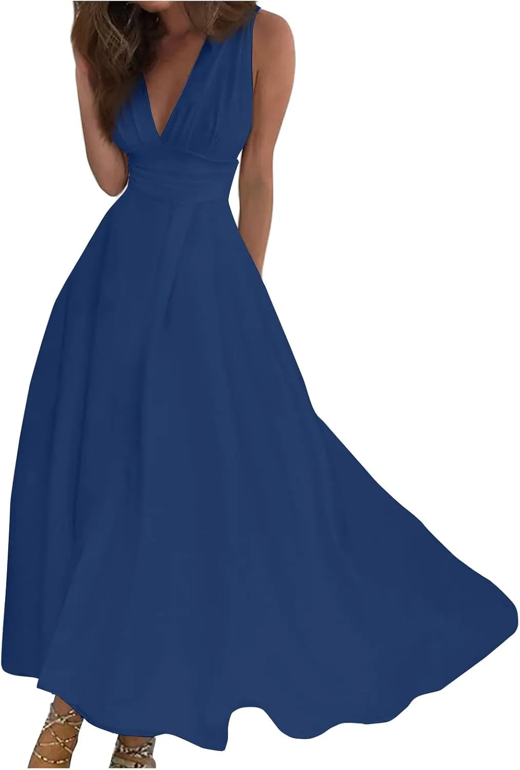 Womens Dresses Wrap V Neck Flowy Ruched Sundresses Floral Print Sleeveless Boho Dress Elegant Beach Dresses