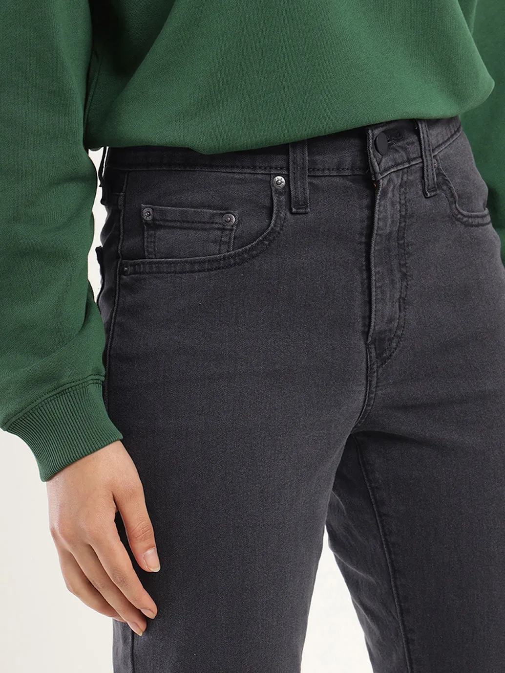 Women's High Rise 724 Slim Straight Fit Black Jeans