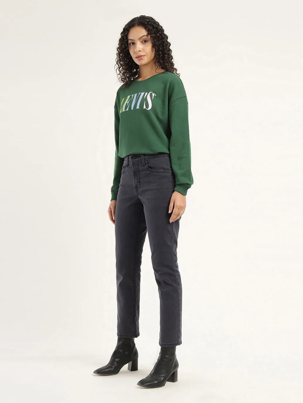 Women's High Rise 724 Slim Straight Fit Black Jeans