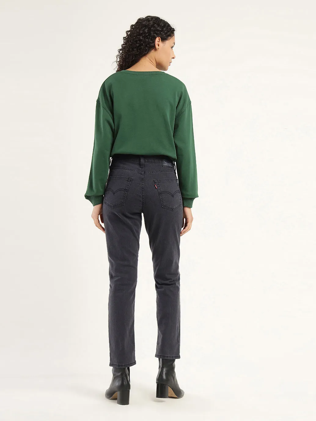 Women's High Rise 724 Slim Straight Fit Black Jeans