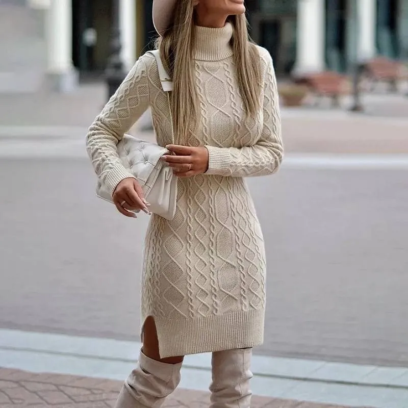 Women's Pullover Knitting Turtleneck Pure Color Split Sweaters