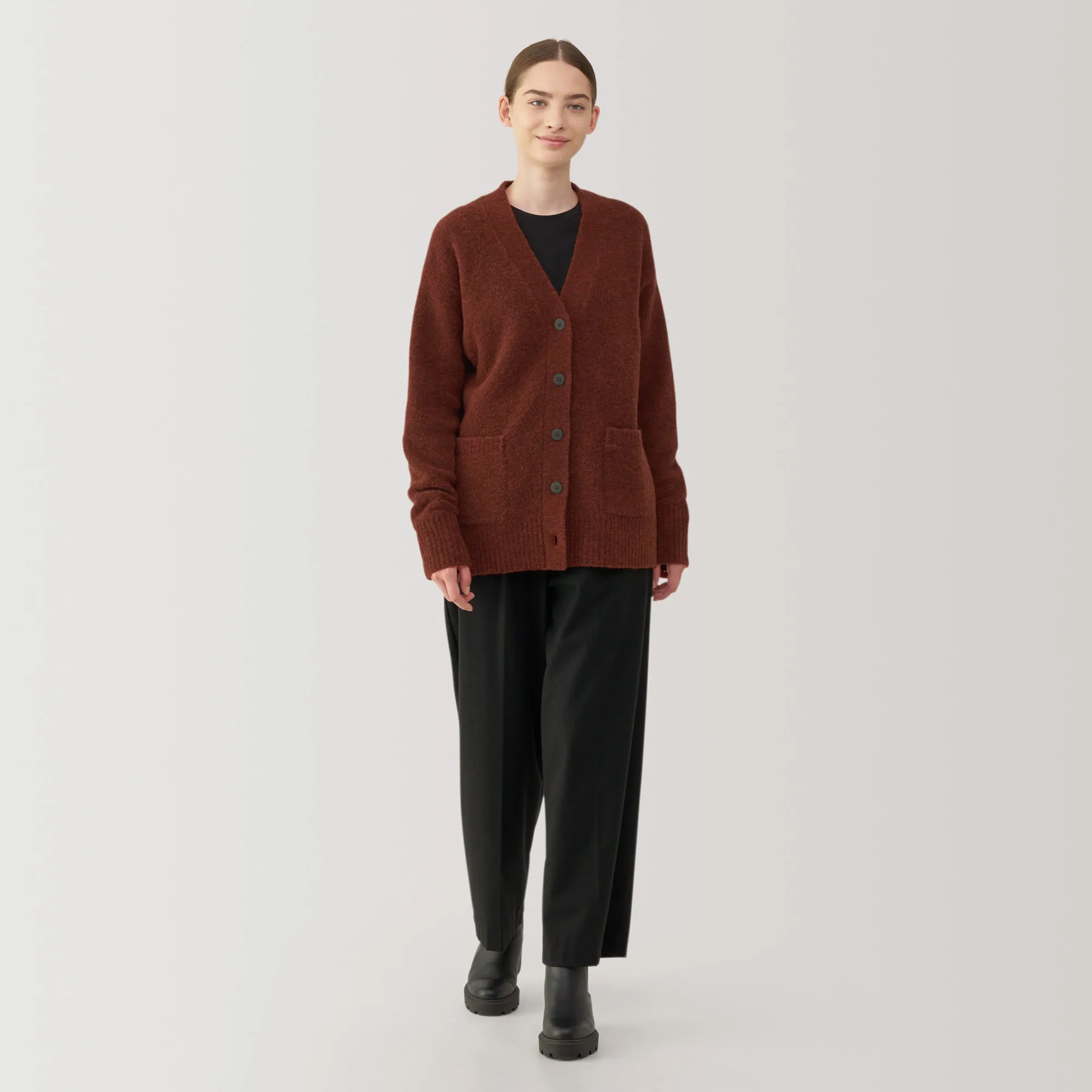 Women's Wool Blend Boucle V-Neck Cardigan