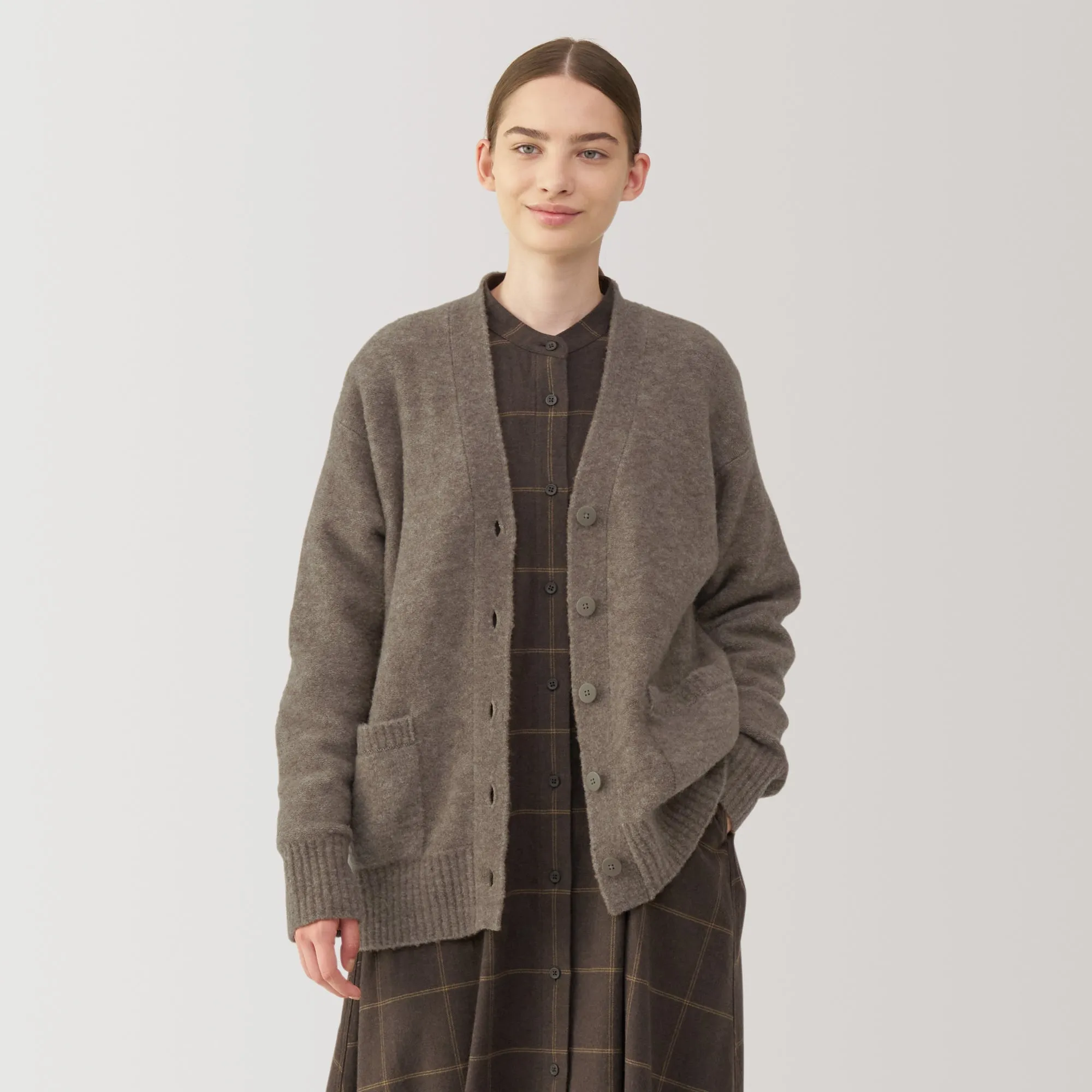 Women's Wool Blend Boucle V-Neck Cardigan