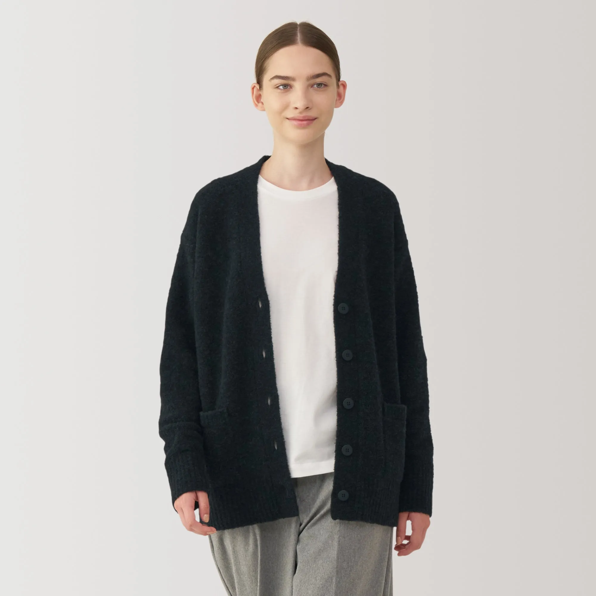 Women's Wool Blend Boucle V-Neck Cardigan