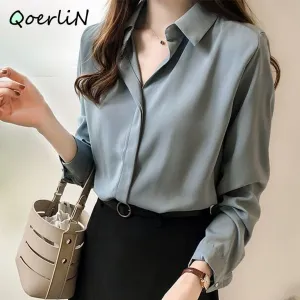 xakxx Autumn Women  Fashion Blouses Solid Plus Size Female Clothes Loose Shirt Long Sleeve Blouse Simple OL Feminine Blusa Mujer